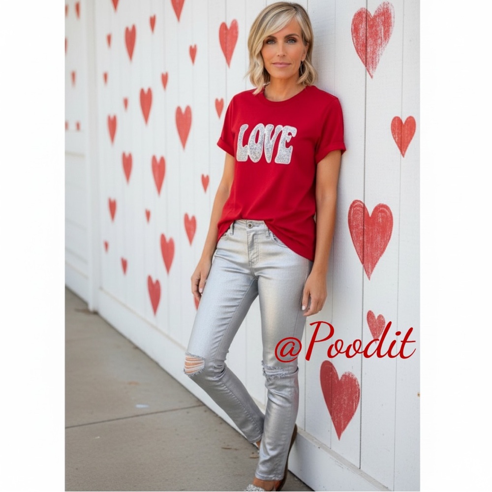 Sequin love tee S M L XL 2XL